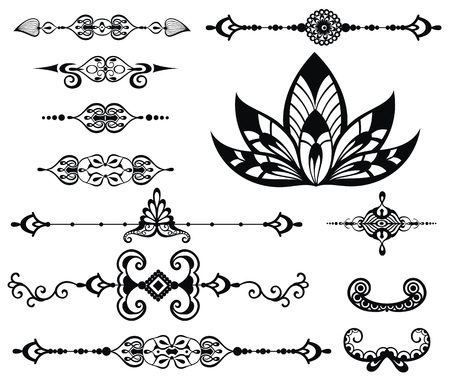 Vector floral decor set, collection of hand drawn doodle boho style elementsのイラスト素材