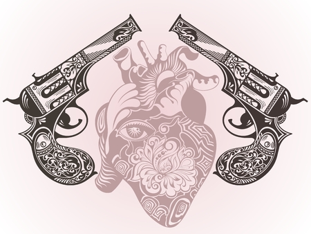 Tattoo guns with heartのイラスト素材