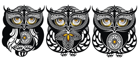 Three Decorative owlsのイラスト素材