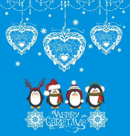 Christmas Background with penguinsのイラスト素材