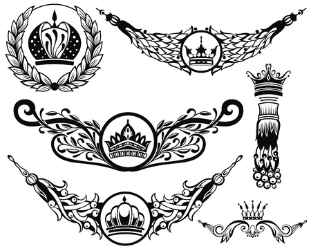 Set of vintage ornaments with floral elements for invitation, congratulation and greeting cardのイラスト素材