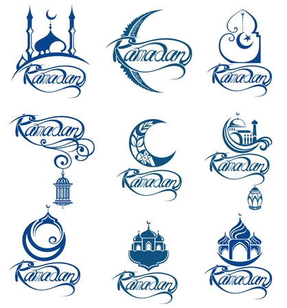 Set of emblems for Islamic holy holiday. Ramadan traditions. Ramadan greeting.のイラスト素材