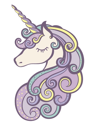Unicorn vector icon isolated on white. Head portrait horse stickerのイラスト素材