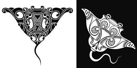 Ornate Stingray Fish in tattoo style. Isolated vector illustration.のイラスト素材