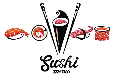 Chopsticks Holding Sushi Roll .Concept illustration of snack, sushiのイラスト素材