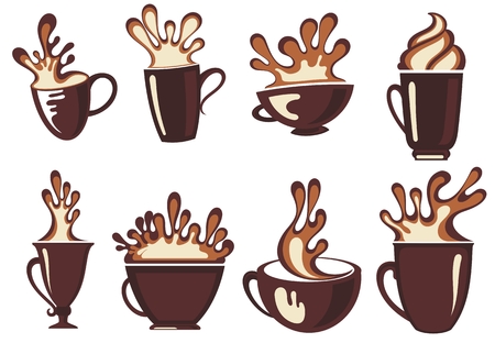 Decorative Coffee cups set on white backgroundのイラスト素材
