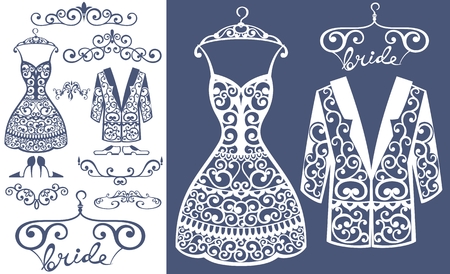 Vector silhouette wedding elementsのイラスト素材