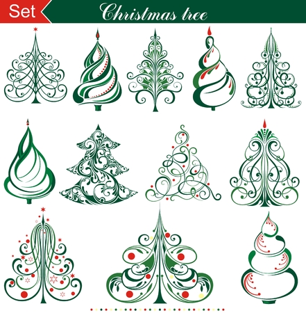 Different Christmas tree setのイラスト素材
