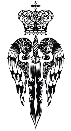 Sword with wings and crownのイラスト素材