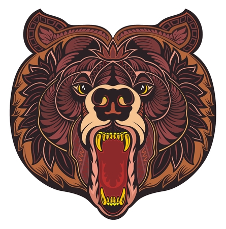 Angry bear head. Isolated background. Vector texture, t-shirt, surface textures, textile, poster, t-shirt.のイラスト素材
