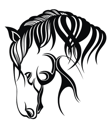 Vector silhouette of a horse's head. Emblem design on white backgroundのイラスト素材