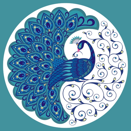 Peacock drawing fantasy birdのイラスト素材