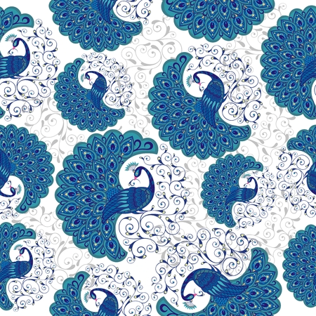 Beautiful vector seamless pattern with peacockのイラスト素材