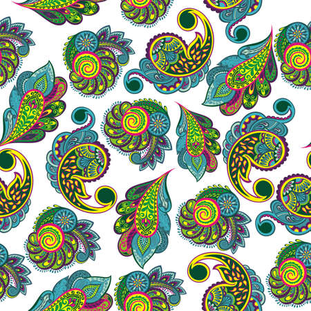 Seamless paisley pattern. Floral batik. Wallpaper with paisley and stylized floral elementsのイラスト素材