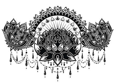Lotus flower pattern for Henna drawing and tattoo. Decoration in ethnic oriental, Indian style.のイラスト素材