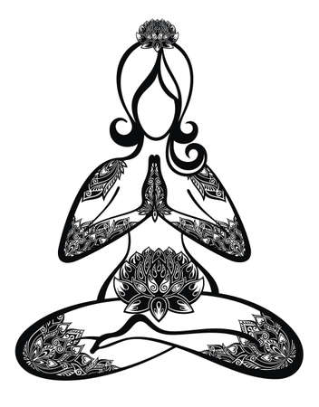 Meditation silhouette, Yoga icon template color editable. Yoga symbol vector signのイラスト素材