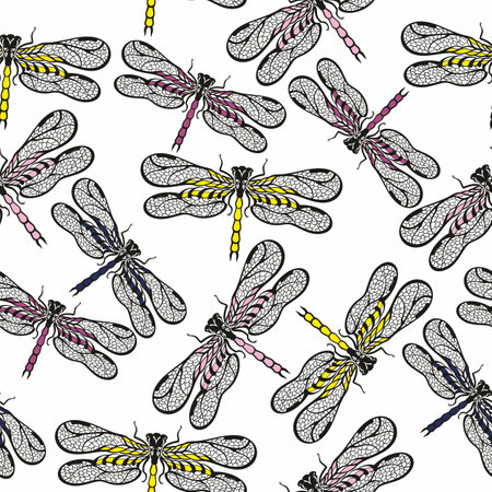 Seamless pattern with silhouette dragonflies.のイラスト素材