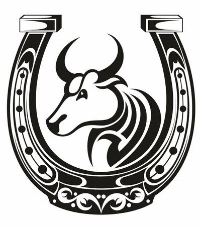 Horseshoe icon. Good luck icon with bull symbol isolated on white background.のイラスト素材