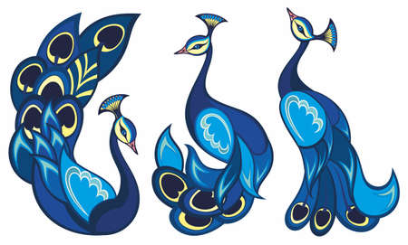 Peacocks isolated on white background. Vector illustration.のイラスト素材