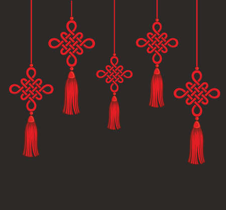 Chinese red knots. Chinese New Year decoration and ornament vector iconsのイラスト素材