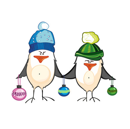 merry christmas animals. cute christmas birdsのイラスト素材