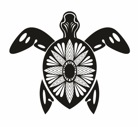 Vector black silhouette of a turtle isolated on a white background.のイラスト素材