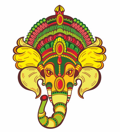 Lord Ganesh. Ganesh Puja. Ganesh Chaturthi. It is used for postcards, prints, textiles, tattoo.Ornament beautiful card with God Ganesha. Illustration of Happy Ganesh Chaturthi.om gのイラスト素材