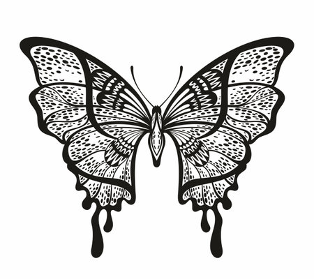 Silhouette of black butterfly. tattoo butterfly. vector illustrationのイラスト素材