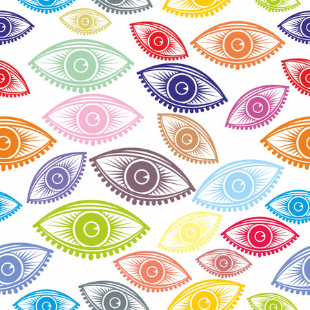 Hand drawn seamless vector pattern with eyes.  Vintage background for Valentineâs Day, romantic holidays, womenâs day and wedding design. Poster, print, card, fabric and wrappingのイラスト素材