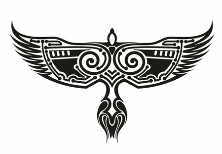 Eagle Template. aztec eagle hand drawn vector illustration, Mayan aztec Graphic Designのイラスト素材