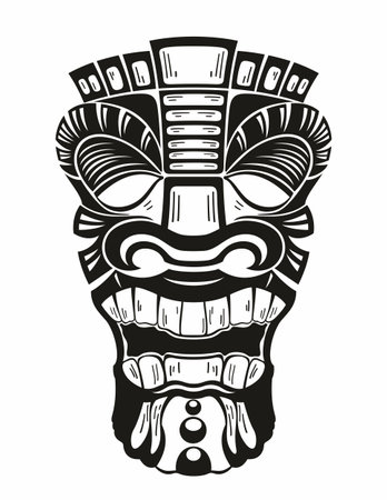 Tiki mask for hawaii surfing bar. Traditional ethnic idol set of maori or polynesian. Tribal totemのイラスト素材