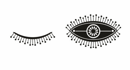 Abstract outline eyes, eyelashes. closed and open. Minimalistic look and vision icons. Graphic vector set. simple design. trendy illustration.のイラスト素材