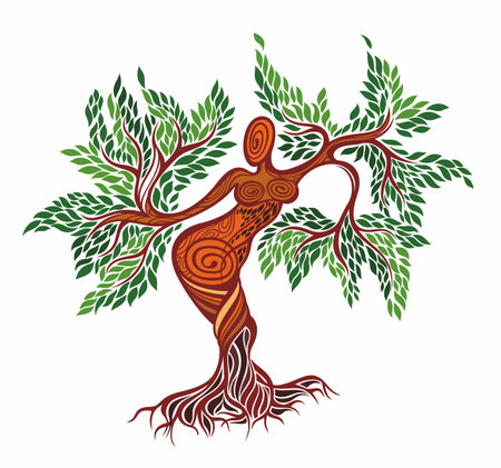 Abstract Human tree logo. Unique dryad Tree Vector illustration, hand drawn abstract tree with woman shape.のイラスト素材