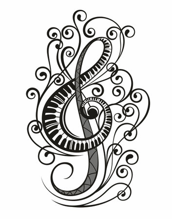 Music note abstract. Music note. Black G-clef and music notes isolated vector illustrationのイラスト素材