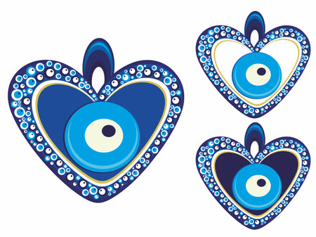 Evil eye or Turkish eye symbols and icons set. Modern amulet design and home decor ideaのイラスト素材