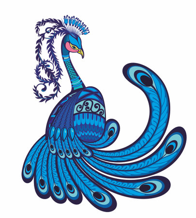 Beautiful Peacock Bird Realistic Colorful Vector Illustrationsのイラスト素材