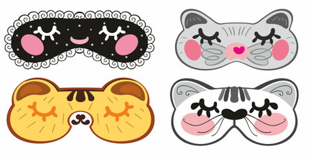 Carnival masks set isolated on black background. Vector cartoon illustration of masquerade party costume elements for face ,Sleeping maskのイラスト素材