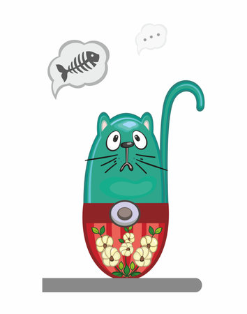 Cute funny fluffy cat dreams of fishのイラスト素材