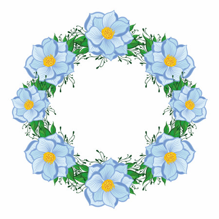 Round frame with blue flowers. Vector illustrationのイラスト素材