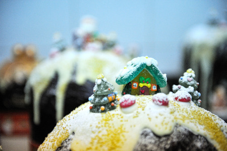 decorations up to traditional italian christmas cake chocolatの写真素材