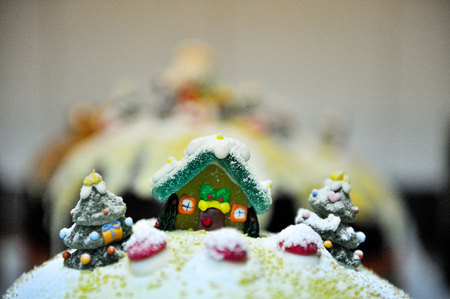 decorations up to traditional chocolat italian christmas cakeの写真素材