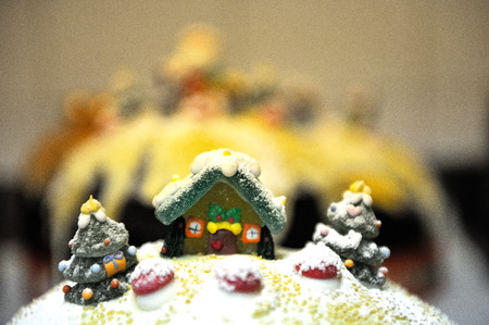 decorations up to traditional italian christmas cake chocolatの写真素材