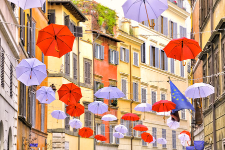 umbrella decoration in trastevere with europe flagの写真素材