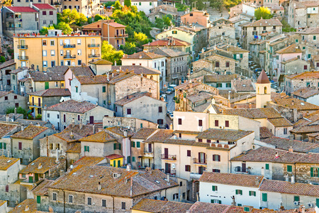 roofs old town at sunsetの写真素材