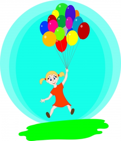 The girl flying with the balloonsのイラスト素材