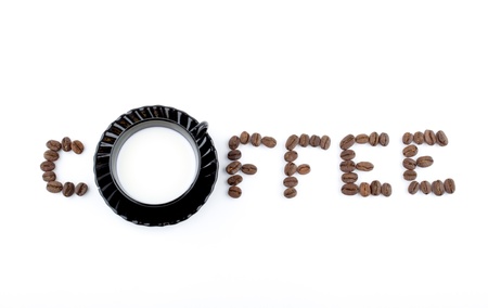 Coffee beans are laid out in the wordの写真素材