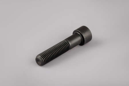 Mounting bolt under the hexagon on a gray background. Car mounting bolt. Mounting element .New bolt....