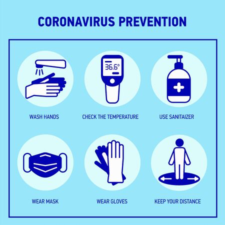 COVID-19 prevention infographic. Stop coronavirus. Coronavirus prevention.のイラスト素材