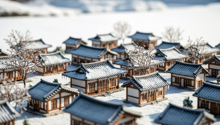 Miniature of Korean traditional houses covered with snow. Winter landscape in South Korea.の素材