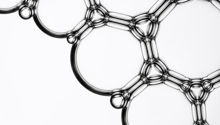 Close up of a hexagon on a white background. Abstract background.の素材